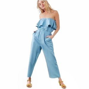 UO Lucca Couture Chambray Strapless Jumpsuit • XS